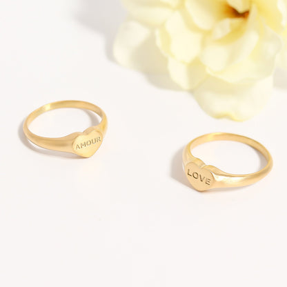 18K Gold PVD Stainless Steel Amour Heart Signet Ring / ESR0006