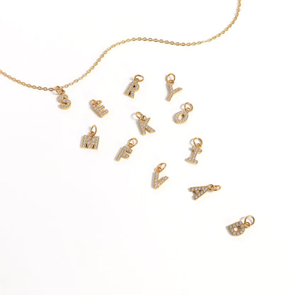 18K Gold PVD Stainless Steel Pave Set CZ Initial Letter Charms / PDC9021