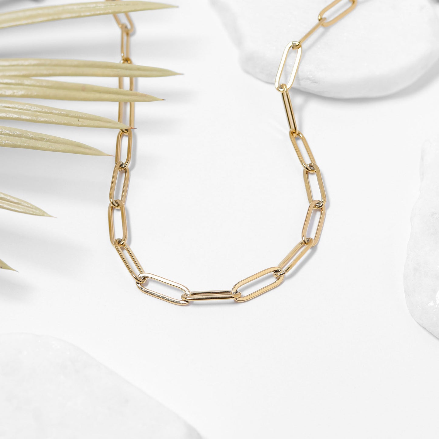 18K Gold PVD Stainless Steel Paperclip Chain Necklace / CHN9760