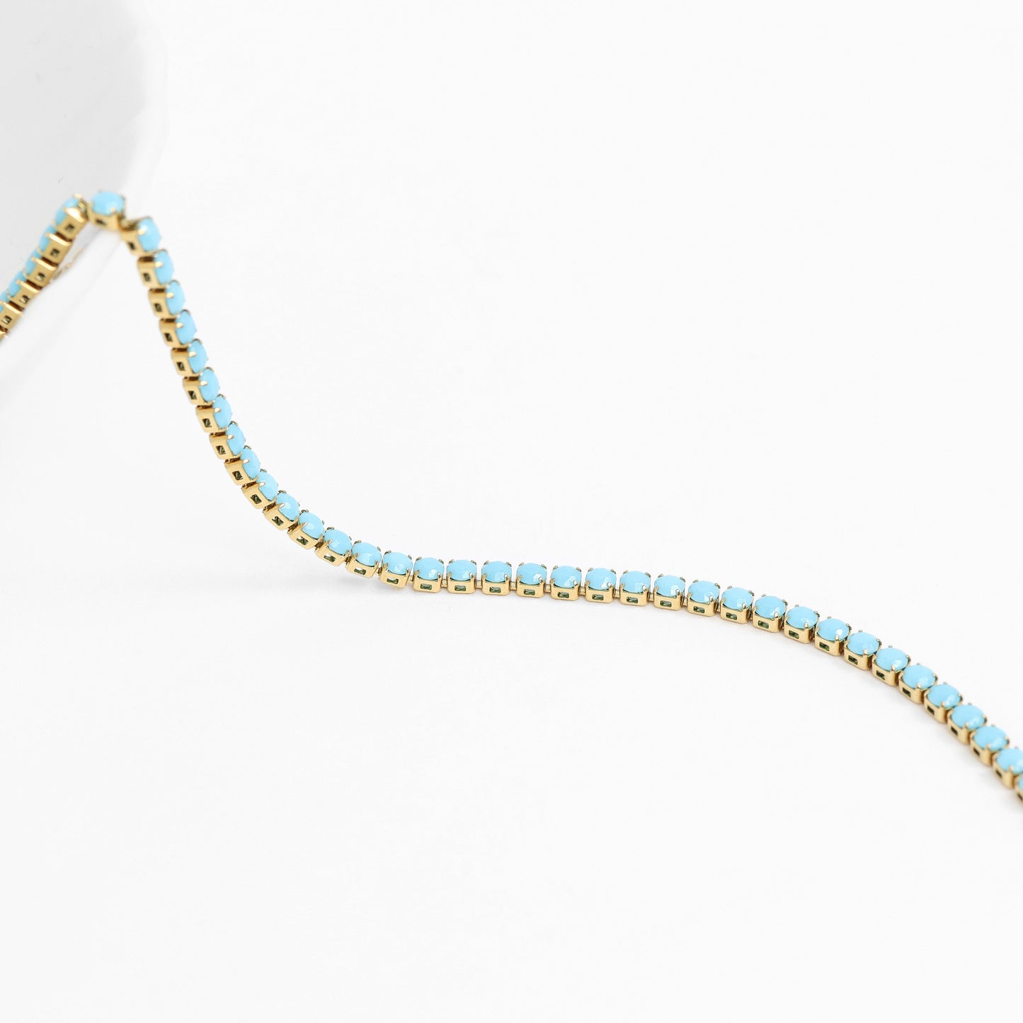 18K Gold PVD Stainless Steel Turquoise Rhinestone Tennis Chain Necklace / TNN0006