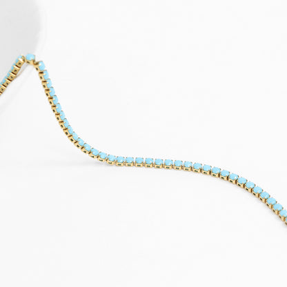 18K Gold PVD Stainless Steel Turquoise Rhinestone Tennis Chain Necklace / TNN0006