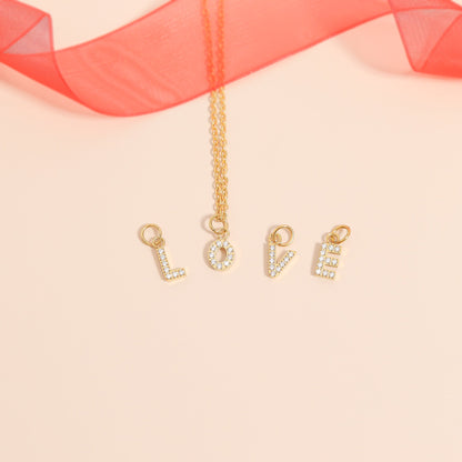 18K Gold PVD Stainless Steel Pave Set CZ Initial Letter Charms / PDC9021