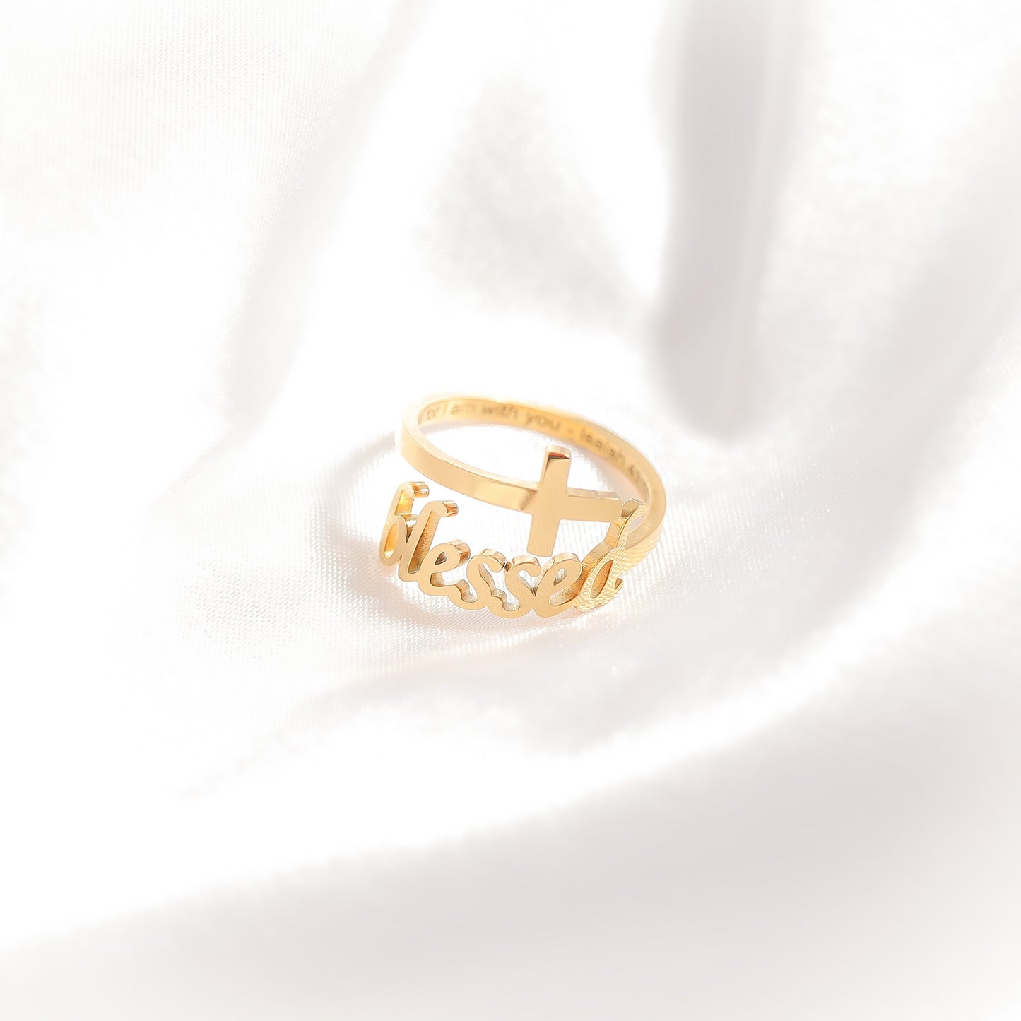18K Gold PVD Stainless Steel Adjustable "Blessed" Ring / KSS0007
