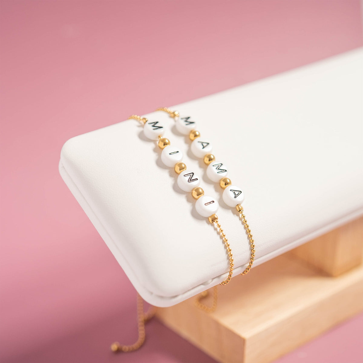 18K Gold PVD Stainless Steel "Mini" Adjustable Beaded Bracelet / BRJ1055