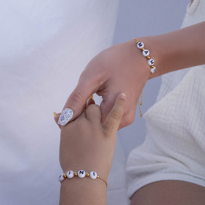 18K gold PVD Stainless Steel Beaded Mama Adjustable Bracelet / BRJ1054
