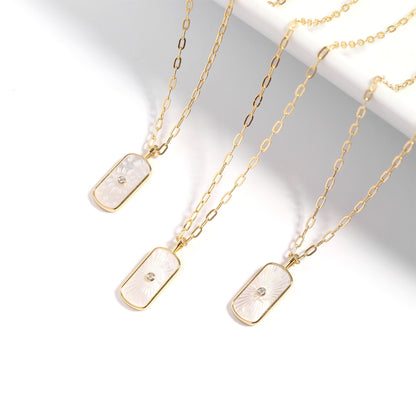 14K Gold Plated Sterling Silver Mother of Pearl Sunburst Mystical Paperclip Chain Necklace / PMJ0029