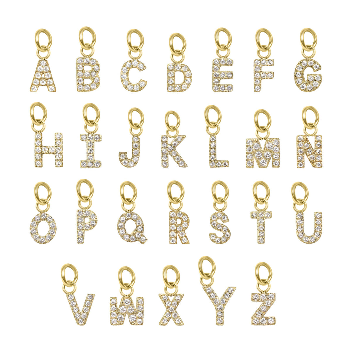 18K Gold PVD Stainless Steel Pave Set CZ Initial Letter Charms / PDC9021