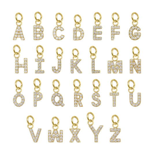 18K Gold PVD Stainless Steel Pave Set CZ Initial Letter Charms / PDC9021