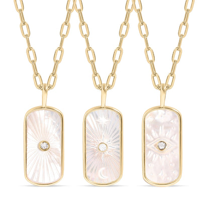 14K Gold Plated Sterling Silver Mother of Pearl Sunburst Mystical Paperclip Chain Necklace / PMJ0029
