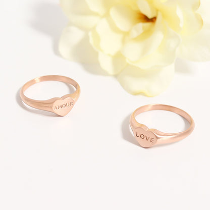 18K Gold PVD Stainless Steel Amour Heart Signet Ring / ESR0006