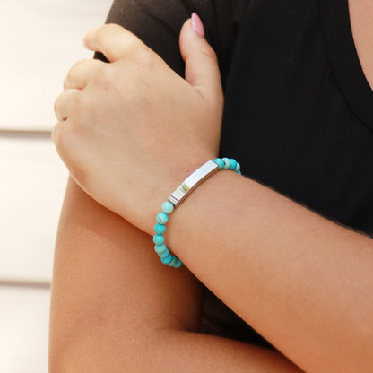 18K Gold PVD Stainless Steel Semi Precious Natural Stone Stretch Curved Bar Bracelet / SBB0278