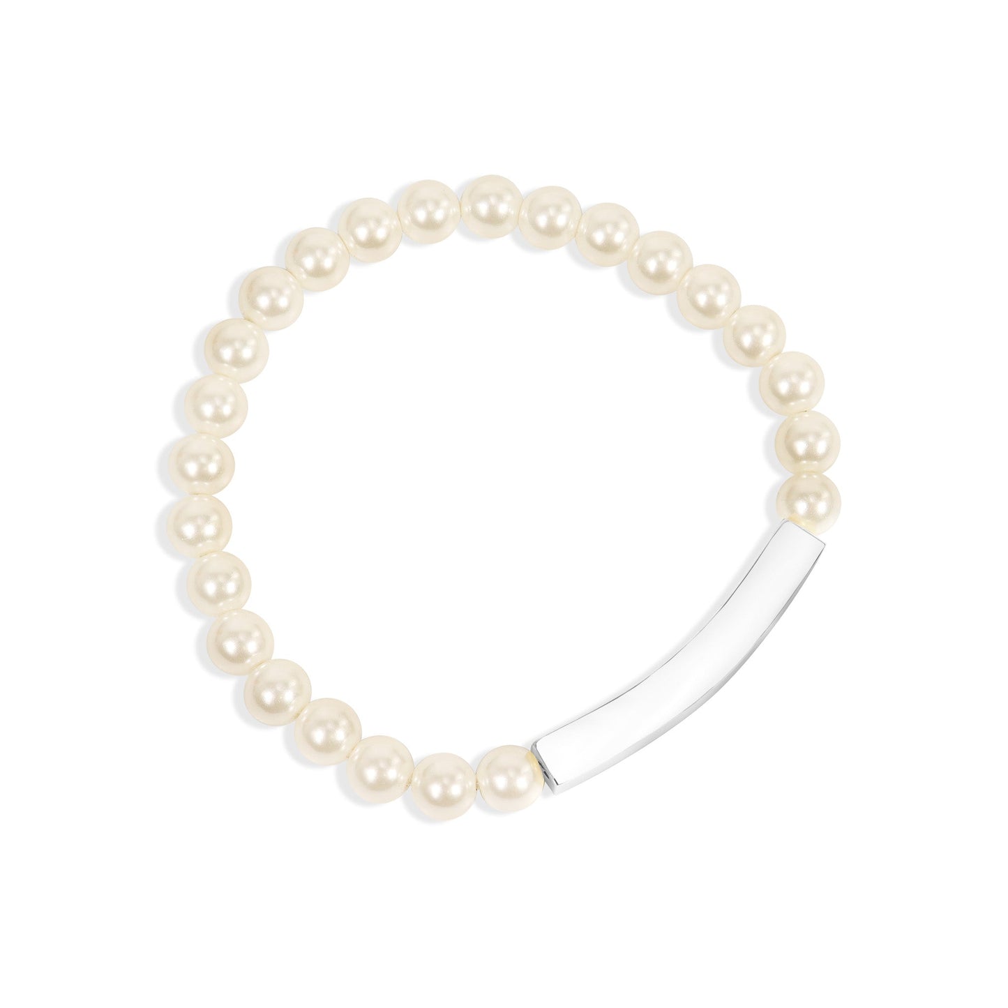 18K Gold PVD Stainless Steel Pearl Engravable Stretch Curved Bar Bracelet / SBB0321