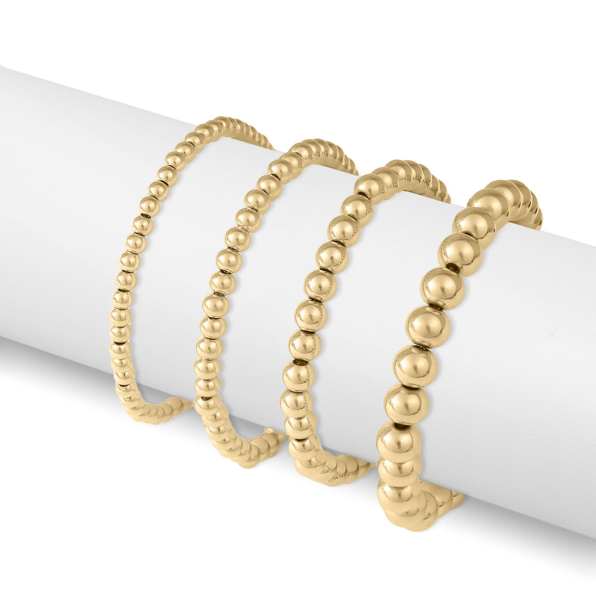 18K Gold PVD Stainless Steel Beaded Stretch Bracelet / SBB0342