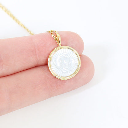 14K Gold Plated Sterling Silver Mother of Pearl Zodiac Pendant Necklace / SBB0354