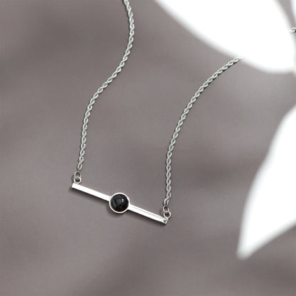 18K Gold PVD Stainless Steel Semi Precious Natural Stone Bar Necklace / CHN9965