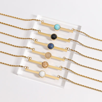 18K Gold PVD Stainless Steel Semi Precious Natural Stone Bar Necklace / CHN9965