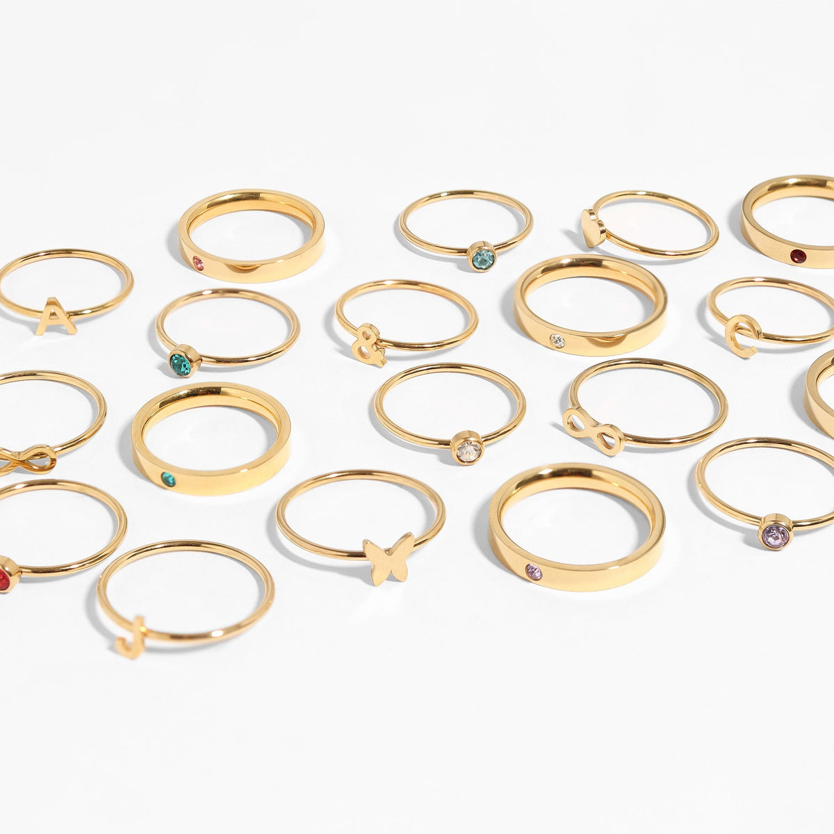 18K Gold PVD Stainless Steel Birthstone Engravable Stacking Ring / ZRJ1004
