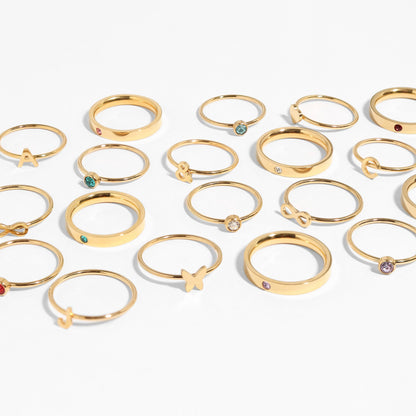 18K Gold PVD Stainless Steel Birthstone Engravable Stacking Ring / ZRJ1004