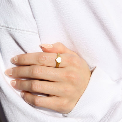 18K Gold PVD Stainless Steel Blank Engravable Heart Signet Ring / ESR0004