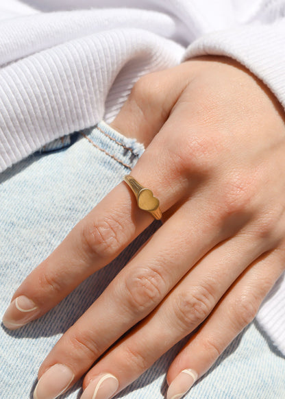 18K Gold PVD Stainless Steel Blank Engravable Heart Signet Ring / ESR0004
