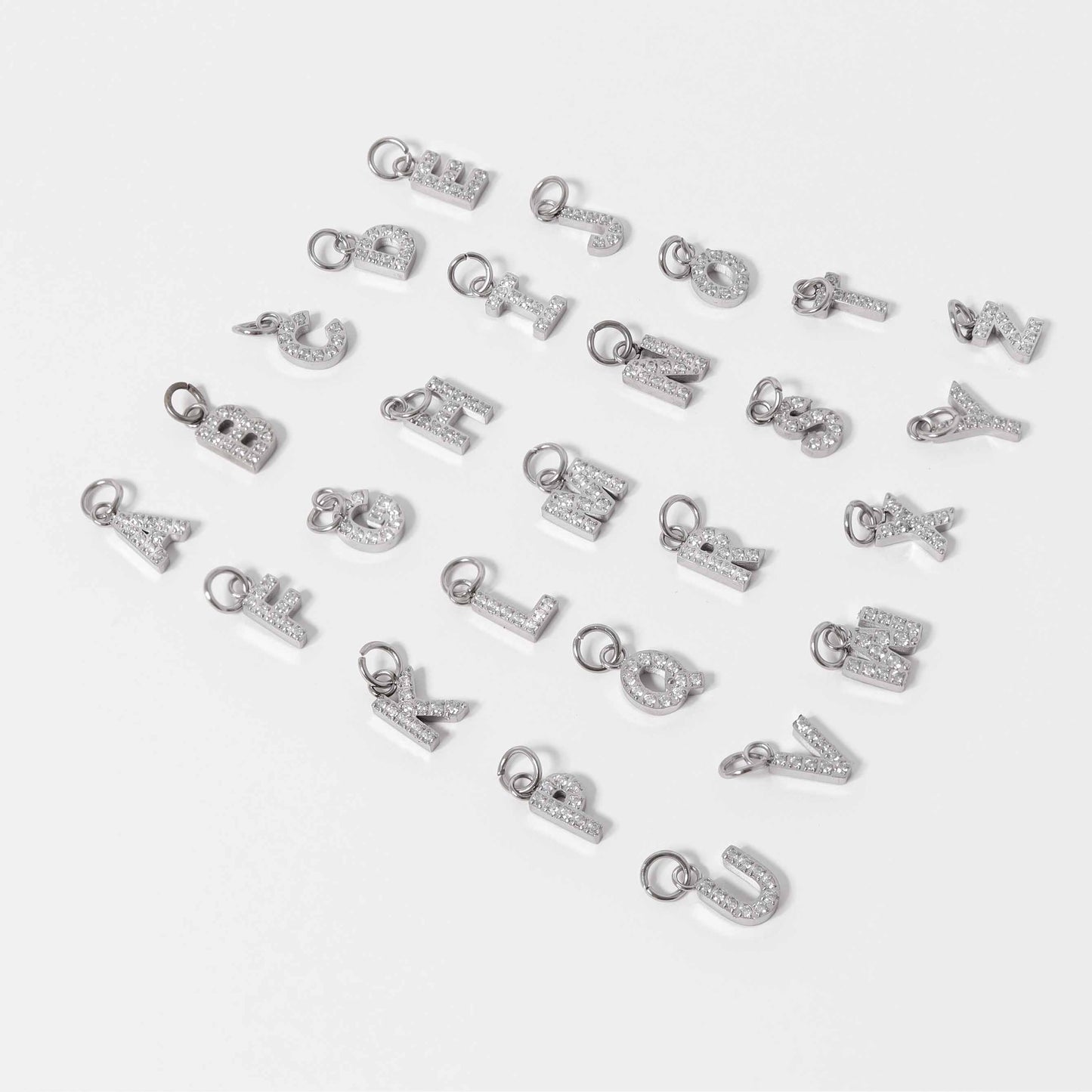 Stainless Steel Pave Set CZ Initial Letter Charms / PDC9020