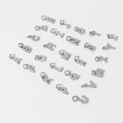 Stainless Steel Pave Set CZ Initial Letter Charms / PDC9020
