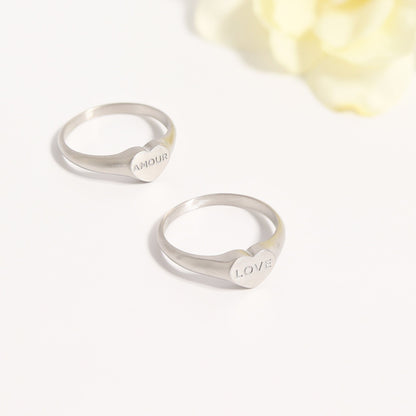 18K Gold PVD Stainless Steel Amour Heart Signet Ring / ESR0006