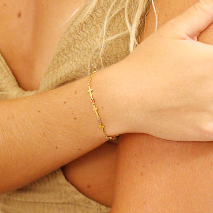 18K Gold PVD Stainless Steel Cross Chain Bracelet / BRJ1062
