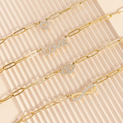18K Gold PVD Stainless Steel Stone "Evil Eye" Paperclip Chain Necklace / CHN9975