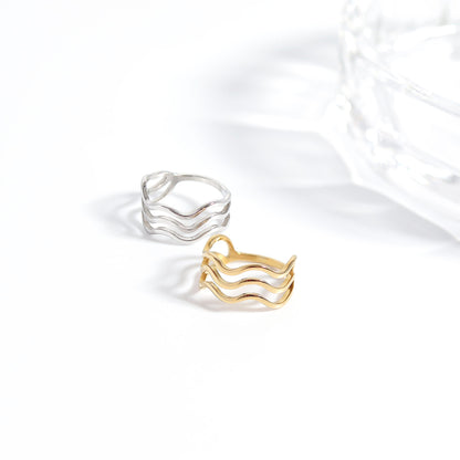 18K Gold PVD Stainless Steel Triple Wave Geometric Ring / KSS0005