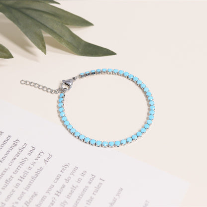 Stainless Steel Turquoise Rhinestone Tennis Chain Bracelet / TBR0005