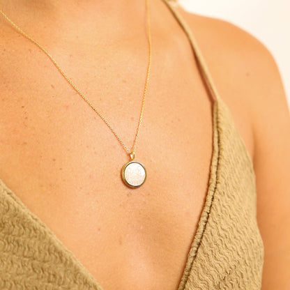 14K Gold Plated Sterling Silver Mother of Pearl Zodiac Pendant Necklace / SBB0354